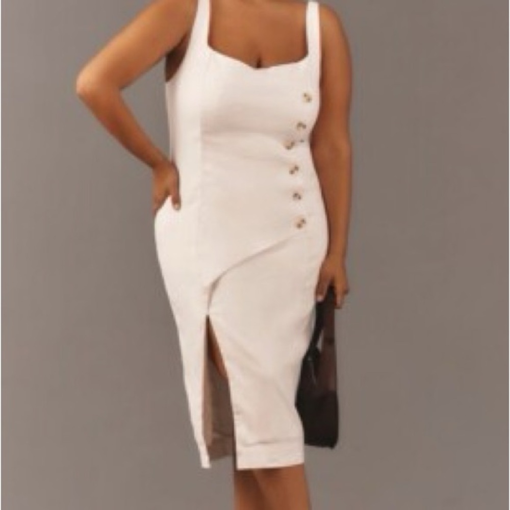 Anthropologie Sleeveless Square-Neck Linen Button
Wrap Midi Dress